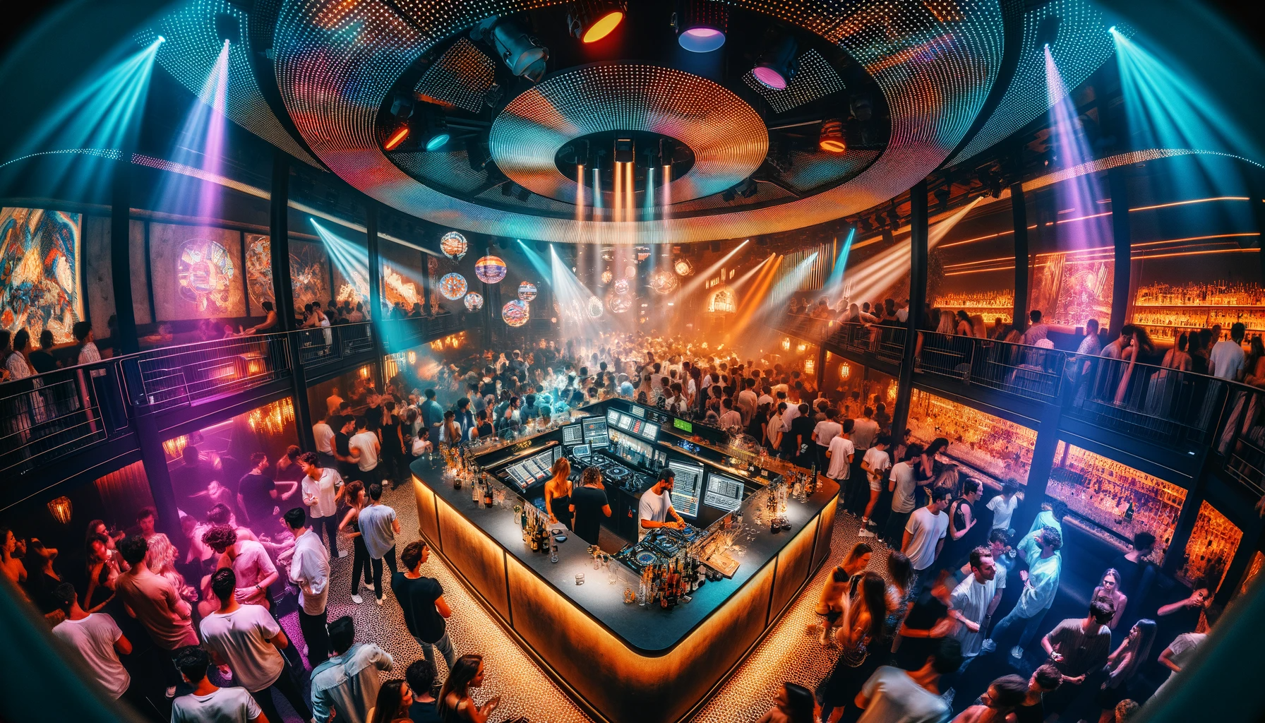 DALL·E 2024-01-26 09.58.54 - A wide-angle view of a bustling and vibrant nightclub in Geneva, with a modern and stylish interior. This landscape-oriented image shows a spacious da